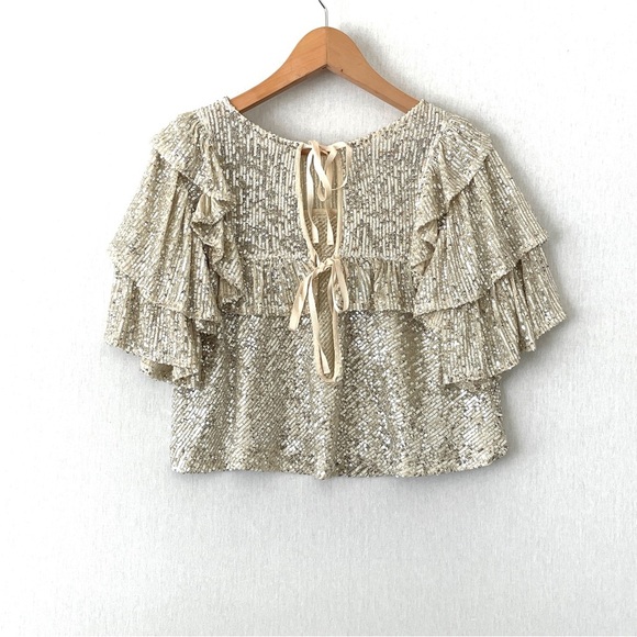 Free People Dance Floor Sequin Ruffle Top - Picture 7 of 12
